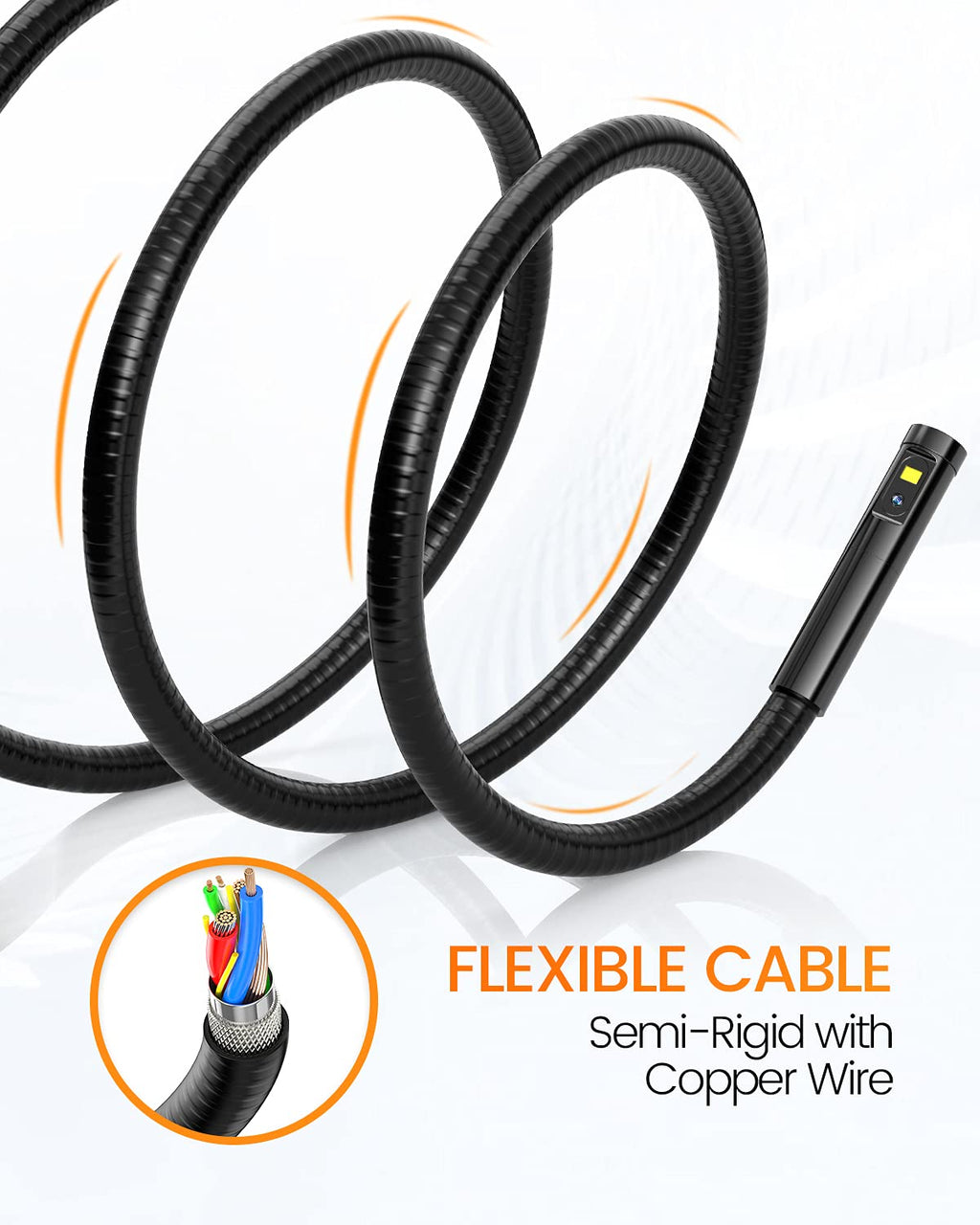 Dual Lens Inspection Camera with Light, 5 IPS Screen, 16.4ft Flexible Probe, 1080p R605
