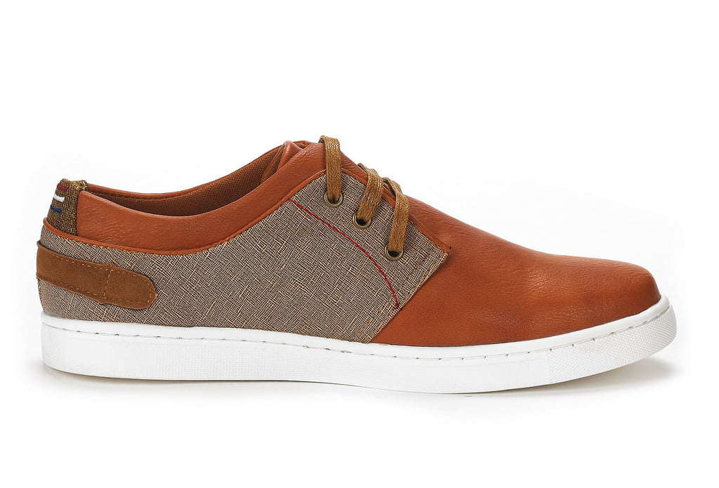 Mens Mesh Leather Sneakers Slip On Lace Up Shoes TAN U141