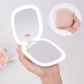 Compact LED Magnifying Travel Makeup Mirror 4 inches 1X/10X Magnification Double Sided USB Rechargeable White L356822