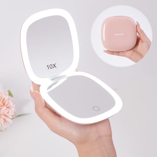 Compact LED Magnifying Travel Makeup Mirror 4 inches 1X/10X Magnification Double Sided USB Rechargeable White L356822