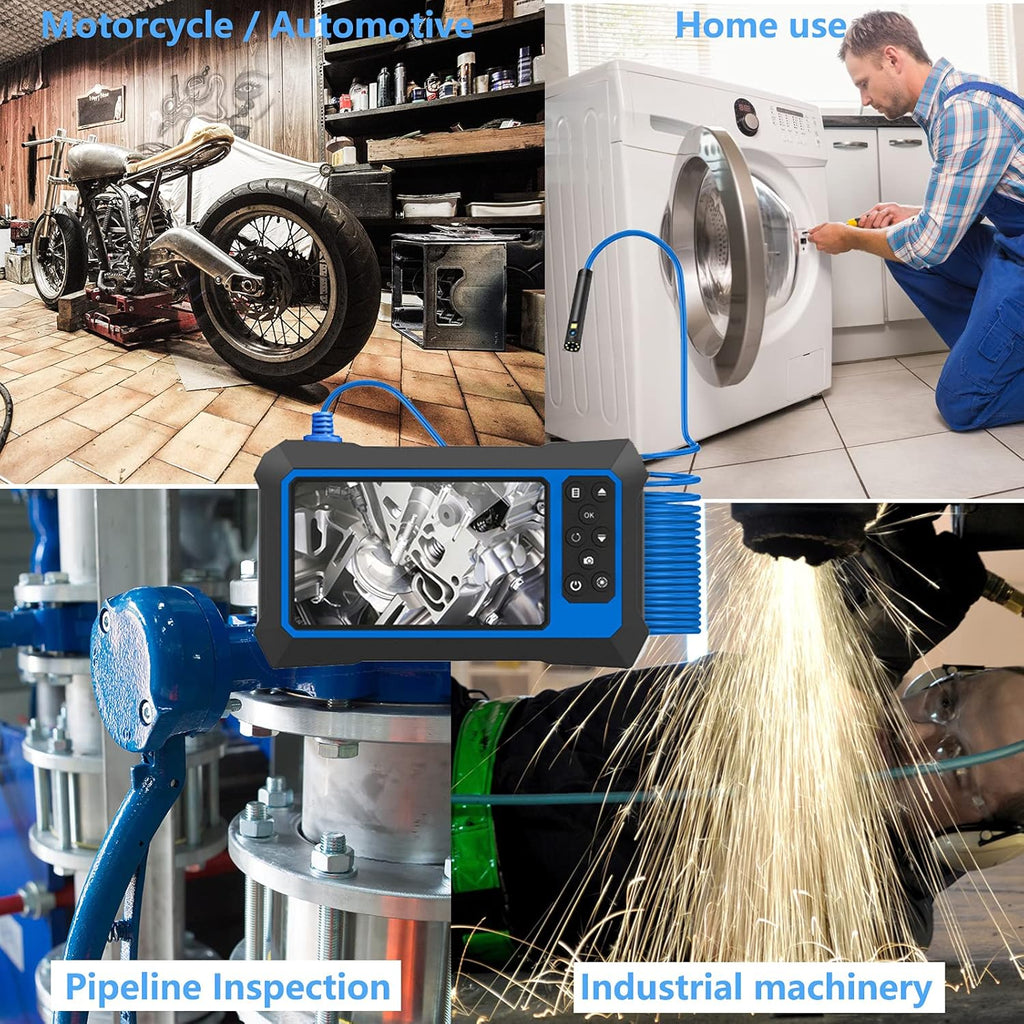 Dual Lens Video Endoscope Camera with Lights, 1080P Borescope Inspection Camera, 8 mm IP67 Waterproof, 9 LED Lights, 16.5FT Semi-Rigid Cable, 32GB Card K1302
