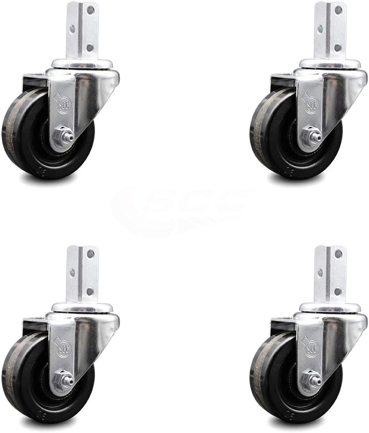 Swivel Square Stem Caster Set 4 with Black Phenolic Wheel K9524