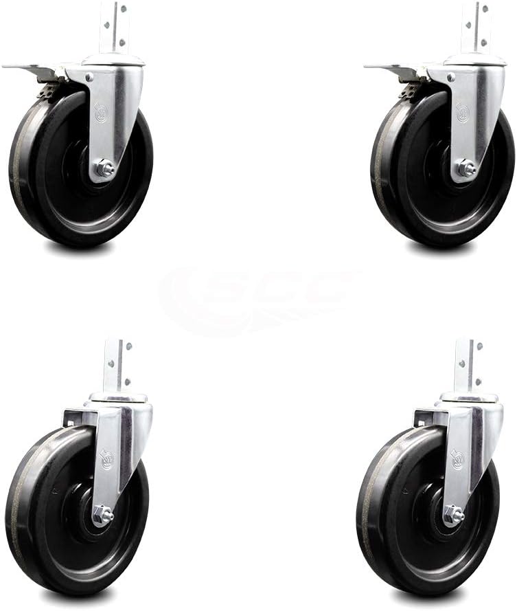 Swivel Square Stem Caster Set 4 with Black Phenolic Wheel K9524