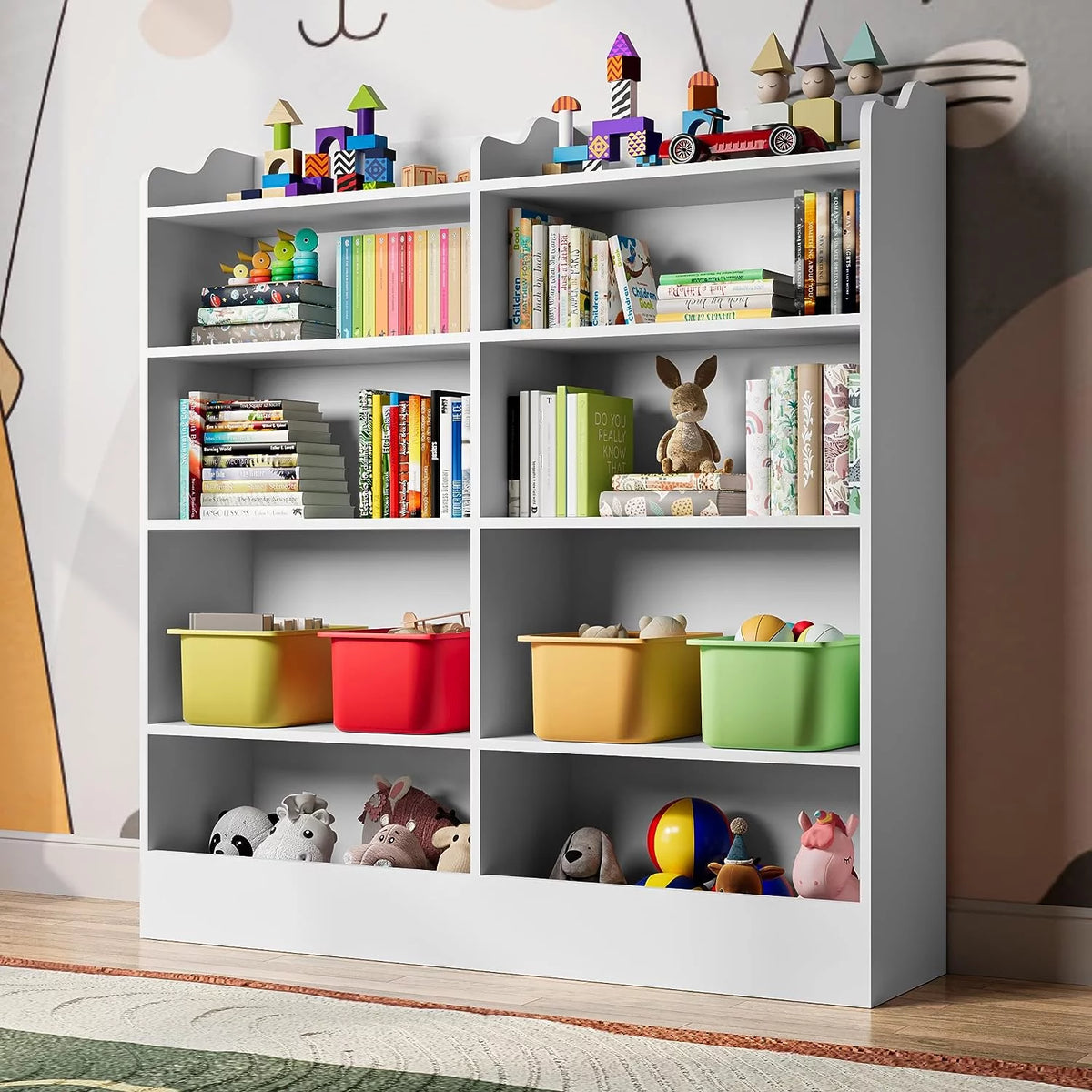 5 Tier White Wooden Kids Bookshelf Y65919