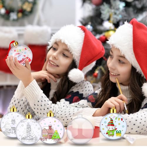 24 Sets Christmas Ornament Making Kit DIY Coloring Craft Plastic Bulb S66963