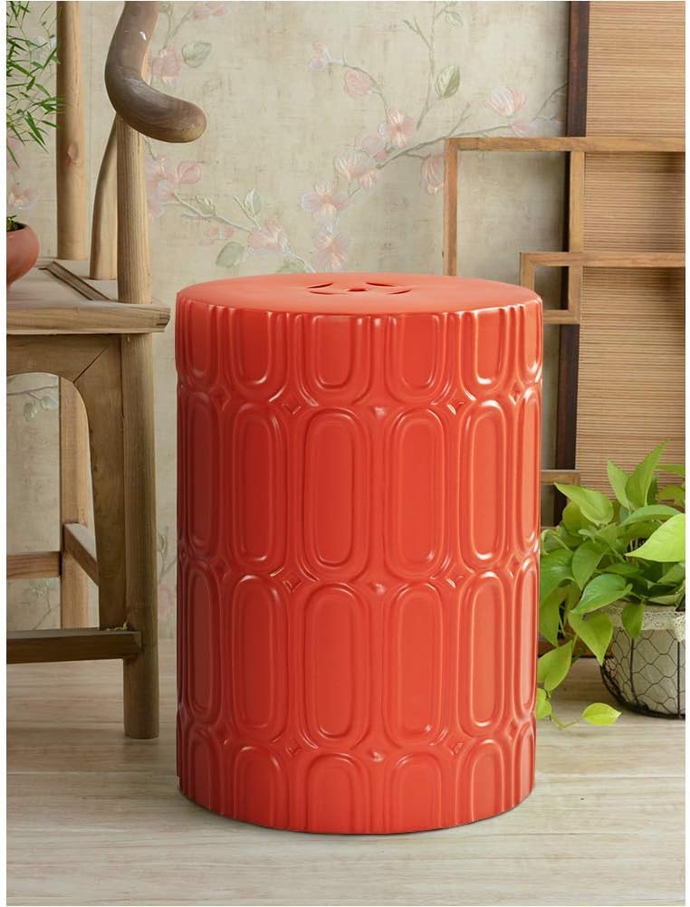 White and Brown Heavy Duty Ceramic Garden Stool Side Table M502327