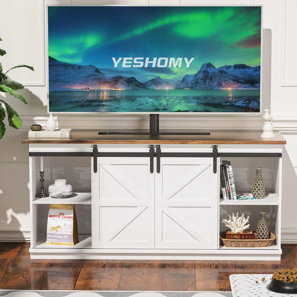 White 58 Inch TV Stand with Sliding Barn Doors W155623