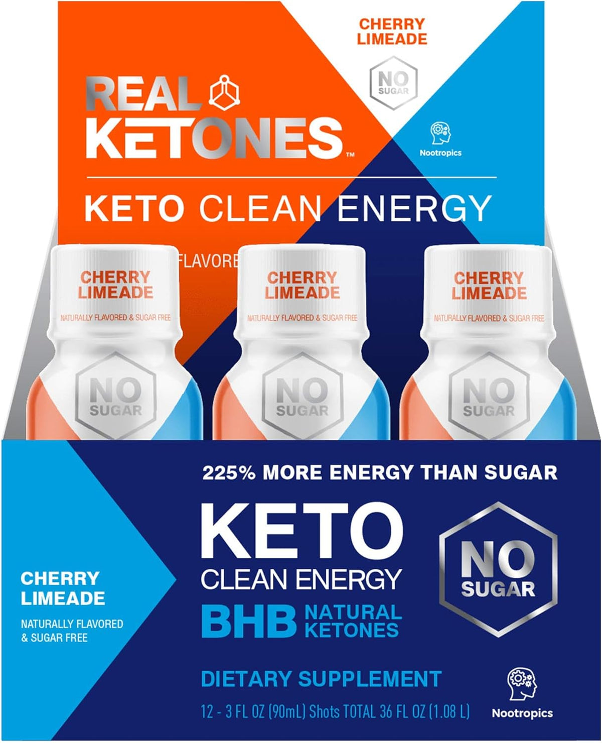 Keto Energy Shot Exogenous Ketones Preworkout Drink 12-Pack Cherry Limeade D9210