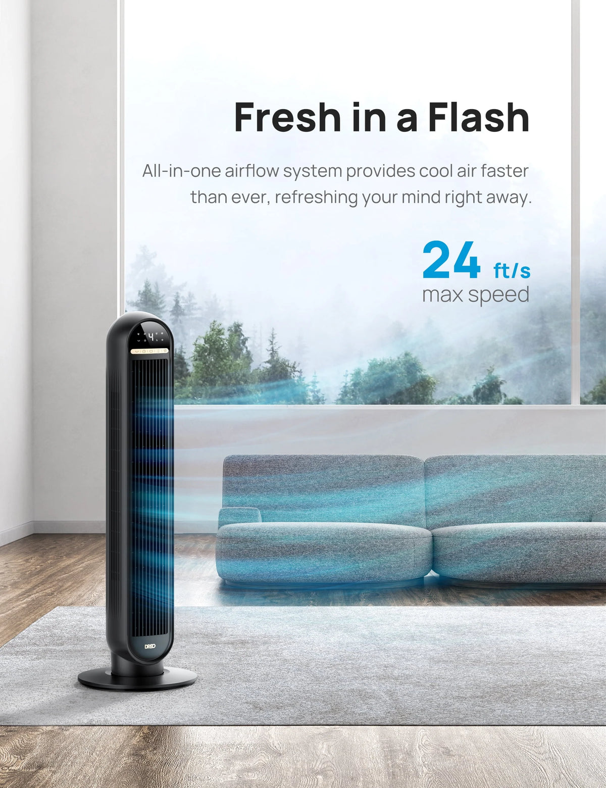 36 Standing Floor Fan with Remote, 90° Oscillating, 4 Speeds, 4 Modes Y41672