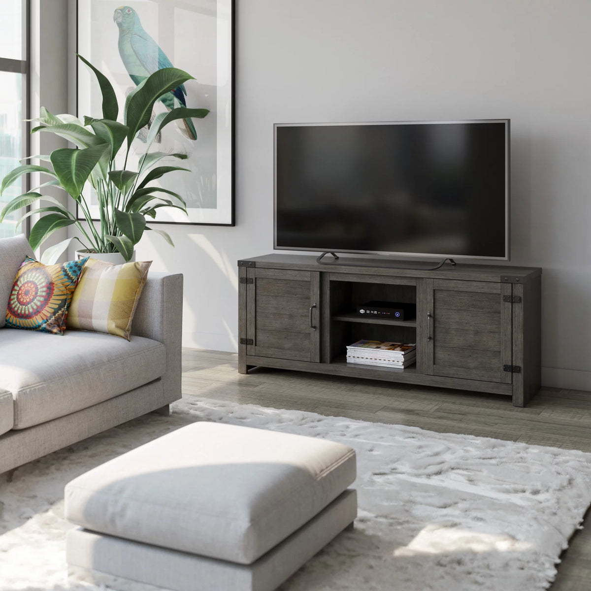 Weathered Gray TV Stand with Planked Doors K16482