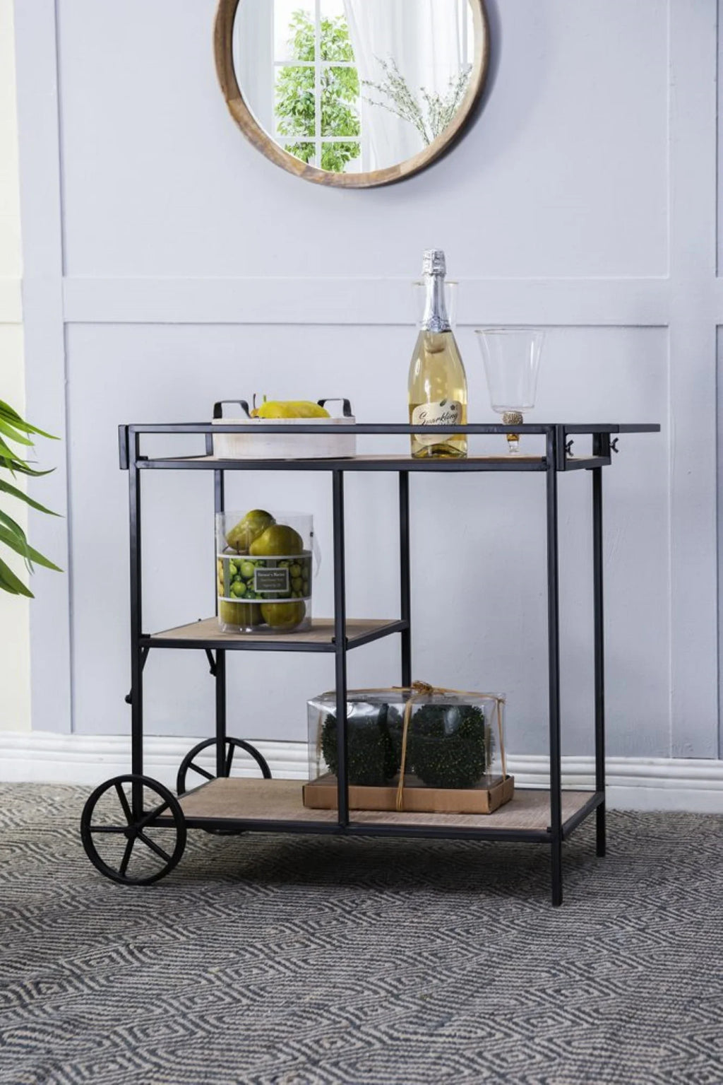 Natural Fir Wood Wall Shelf with Wheels X275