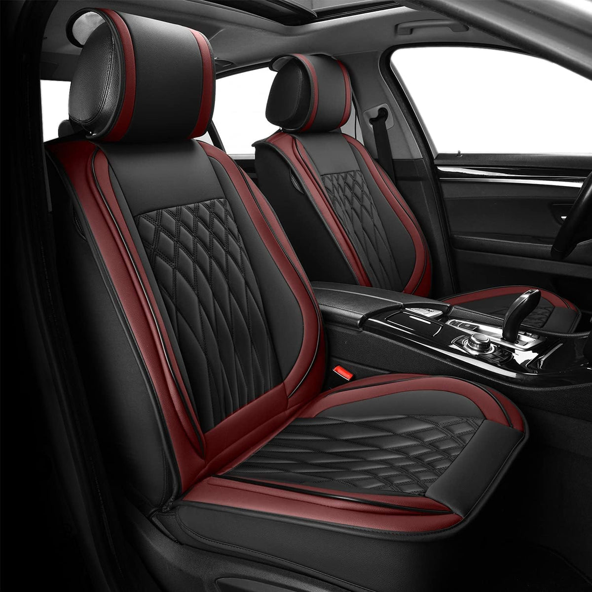 Black+Gray Leather Car Seat Cover 1 Pair R431