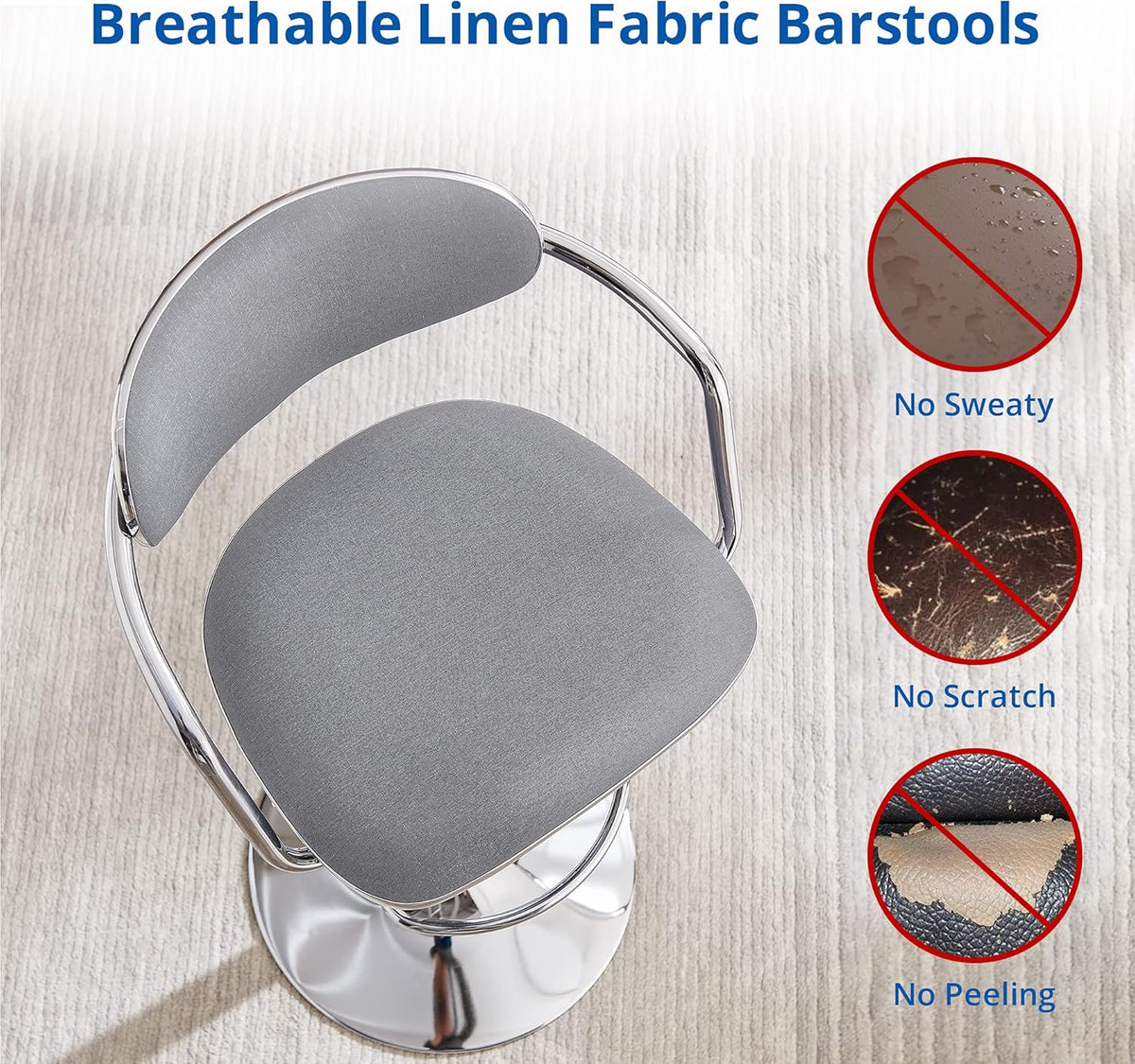 Grey Fabric Metal Swivel Bar Stools Set of 2 Z728