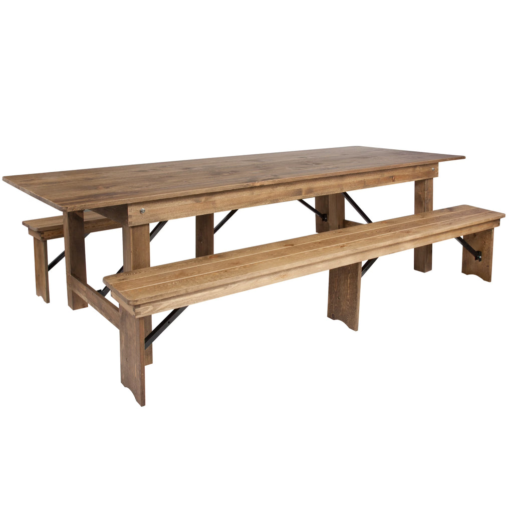 Antique Rustic Folding Farm Table and Two Bench Set P34802