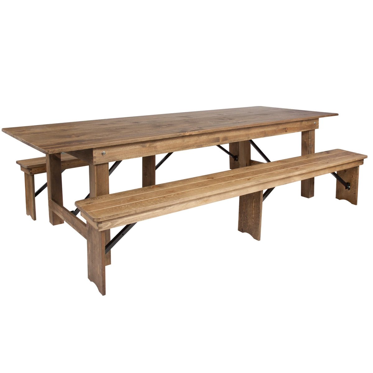 Antique Rustic Folding Farm Table and Two Bench Set P34802