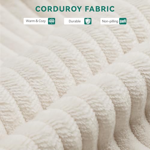 107 Inch Milky White Corduroy L-Shape Sectional Couch with 3 Pillows F46630