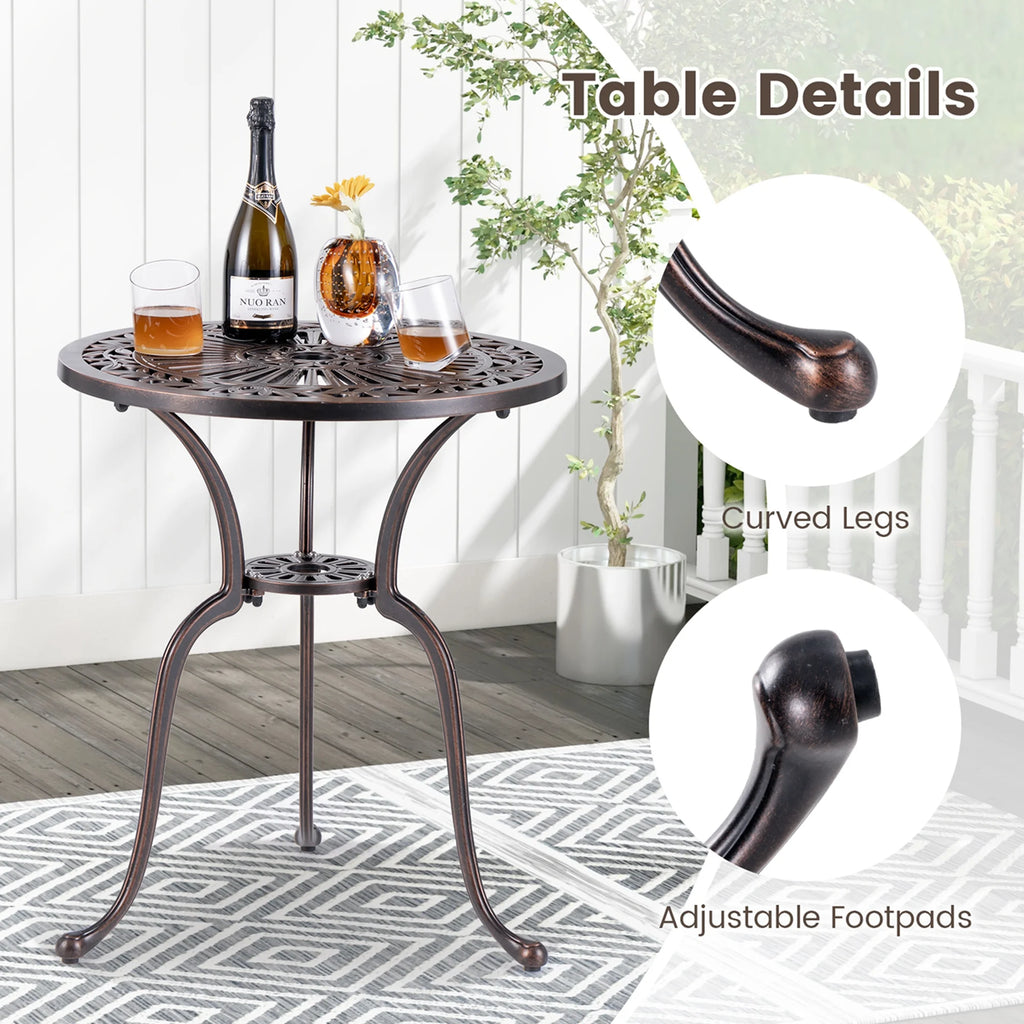 24 Round Cast Aluminum Patio Bistro Table with Umbrella Hole Z7350