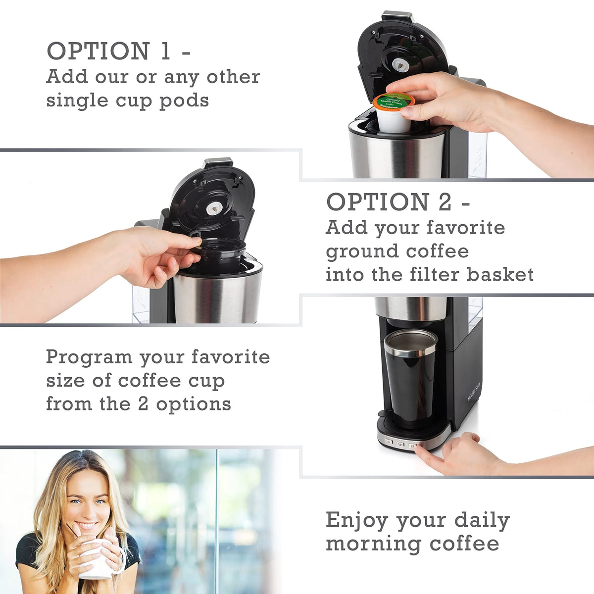 Single Serve Coffee Maker with 14oz Travel Mug J508125