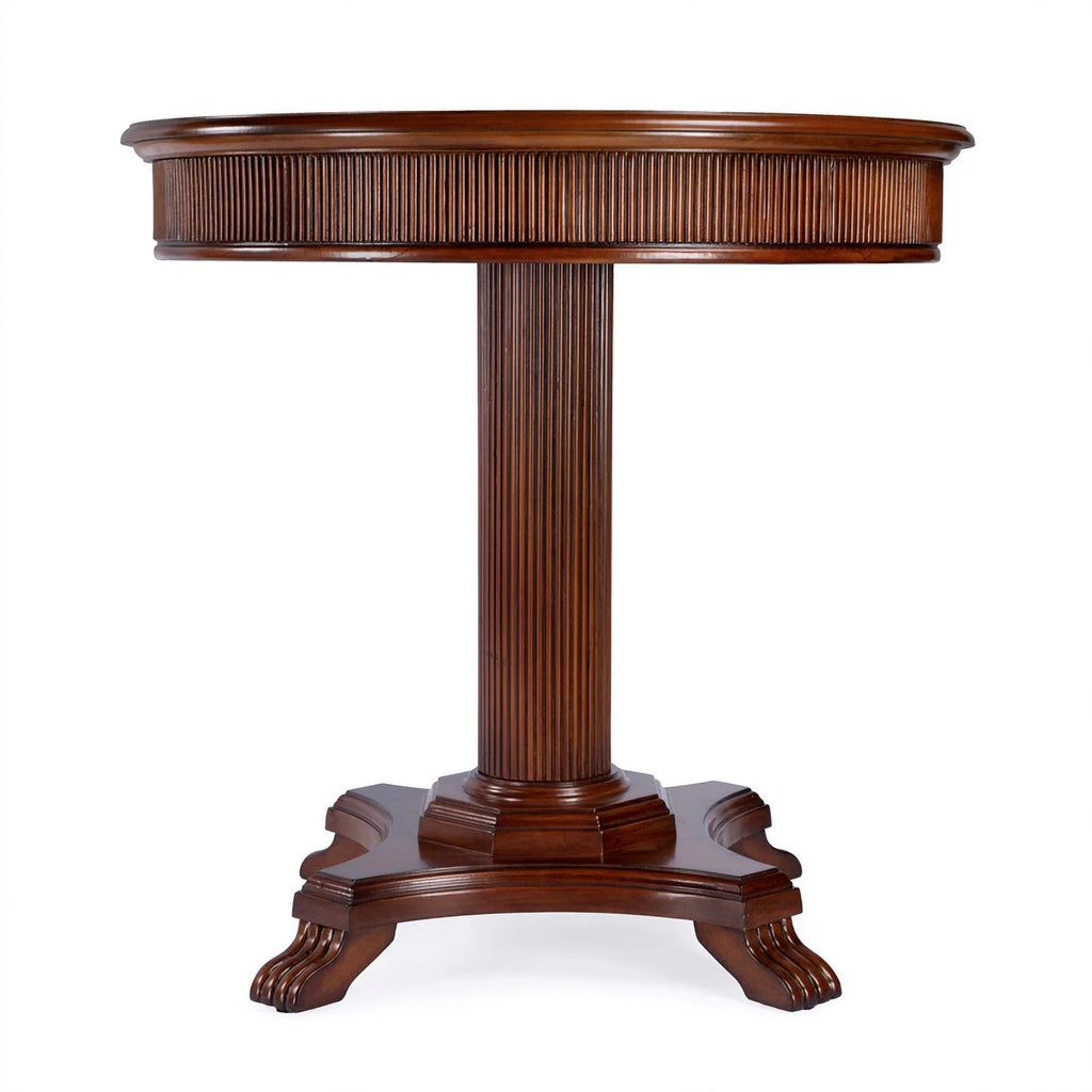Brown Ribbed Wood Pedestal Foyer Table A30836