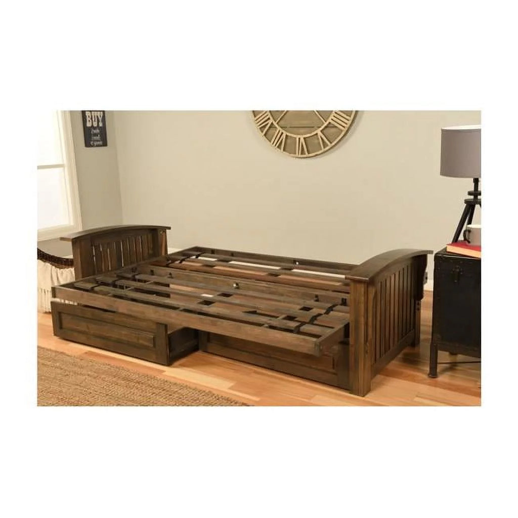 Rustic Walnut Futon Frame & Storage Drawers Full Size Y129507