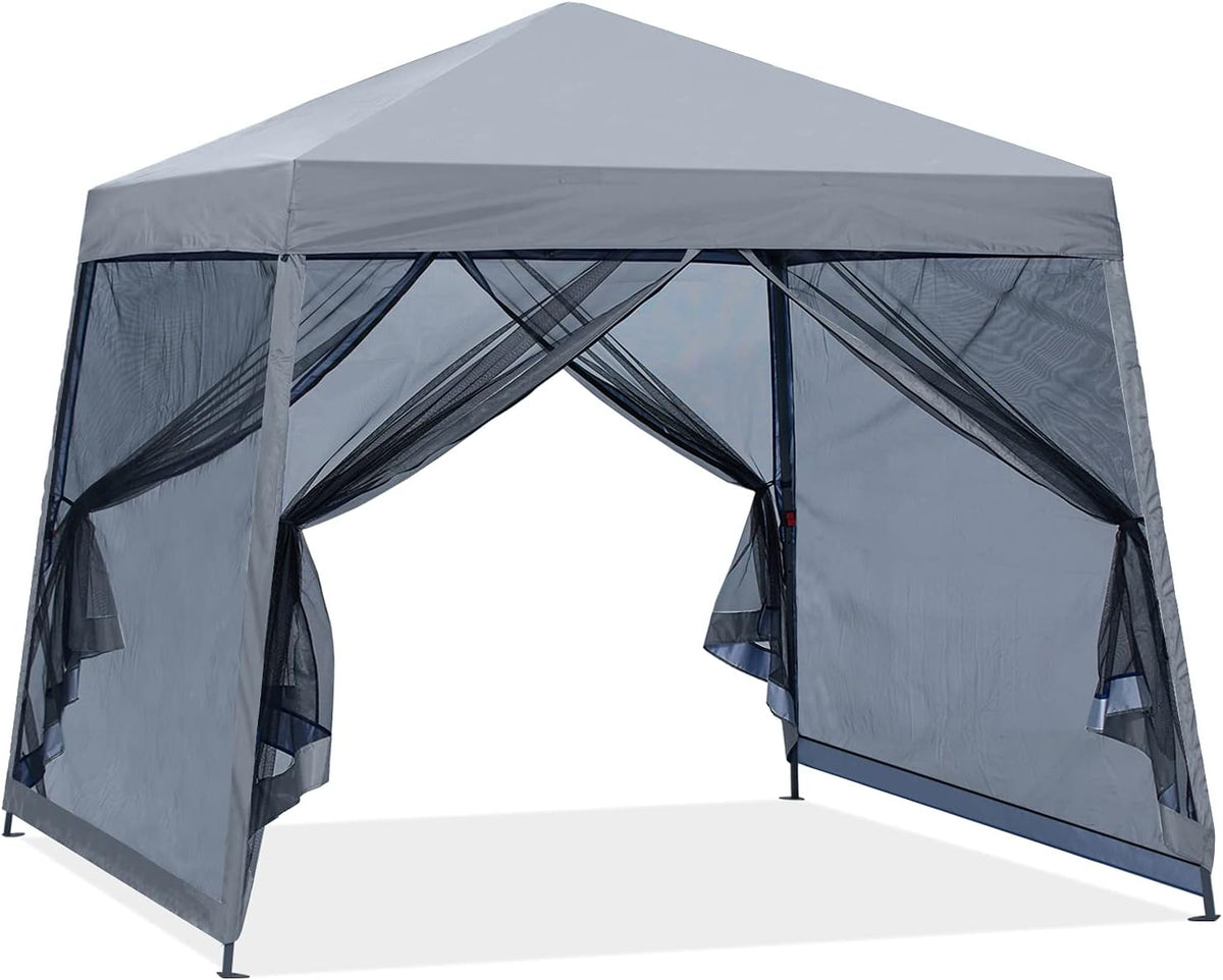 8x8 White Pop up Outdoor Canopy Tent with Netting Wall D1247