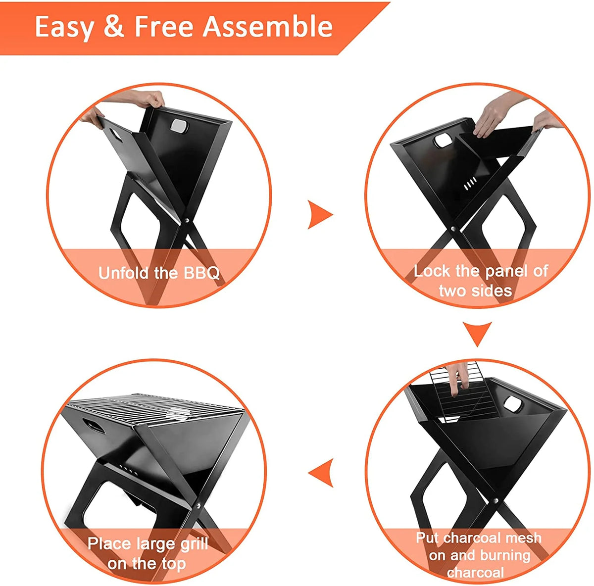 Charcoal BBQ Grill Foldable Black Z9090