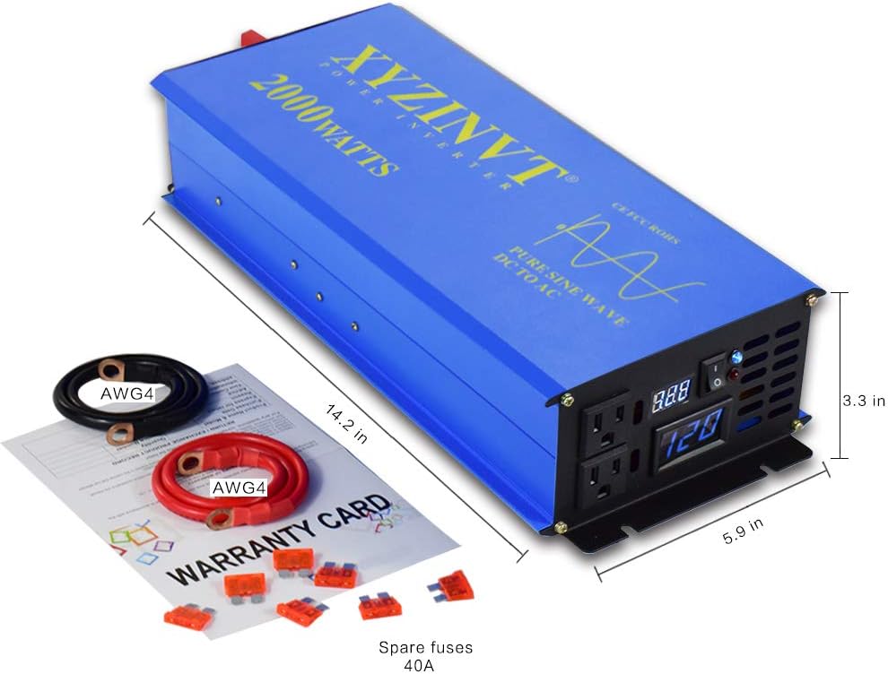 2500w Pure Sine Wave Power Inverter DC 24V to AC 120V with LED Display and Wireless Remote Controller G5336