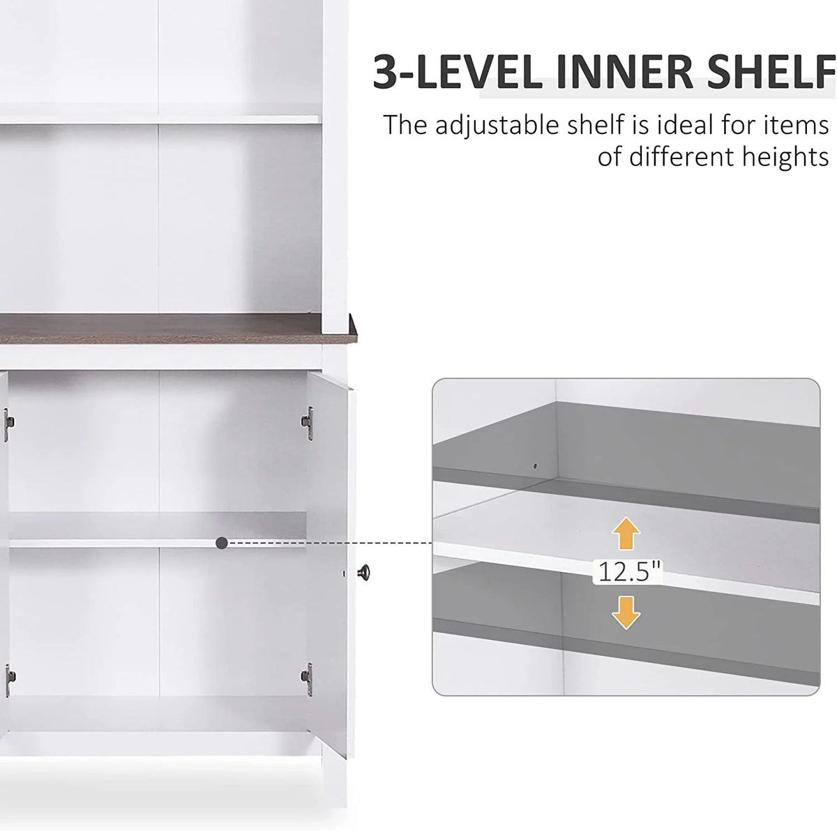 White 3-Tier Double Door Storage Cabinet K8225