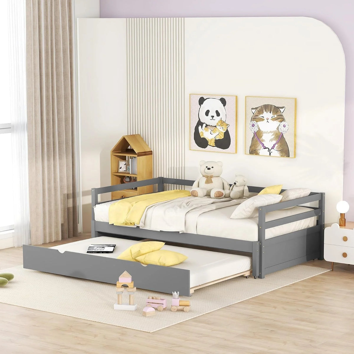 Grey Wood Daybed with Pull Trundle V661874