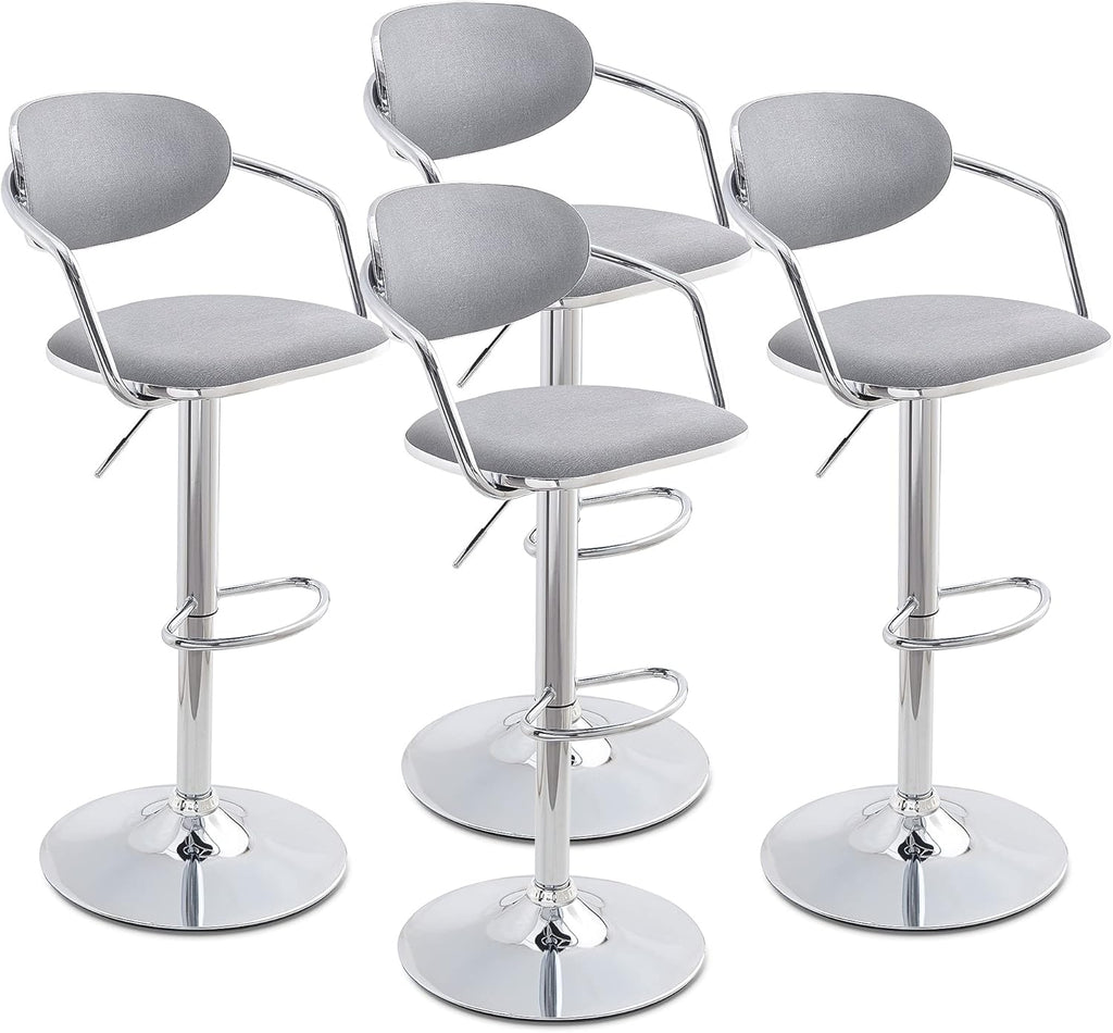 Grey Fabric Metal Swivel Bar Stools Set of 2 Z728