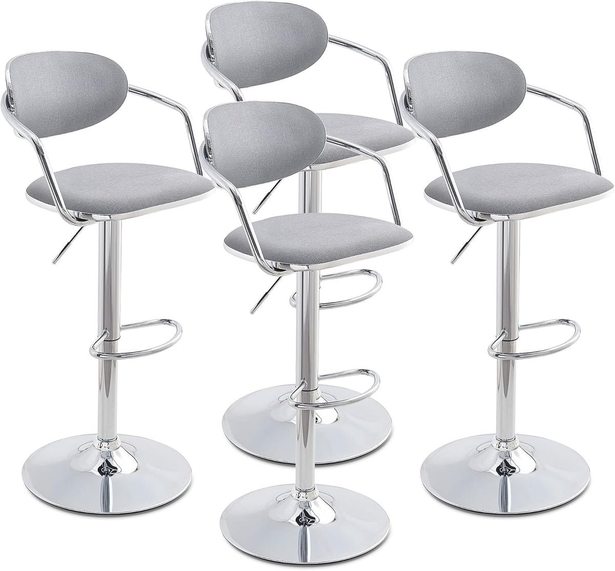 Grey Fabric Metal Swivel Bar Stools Set of 2 Z728