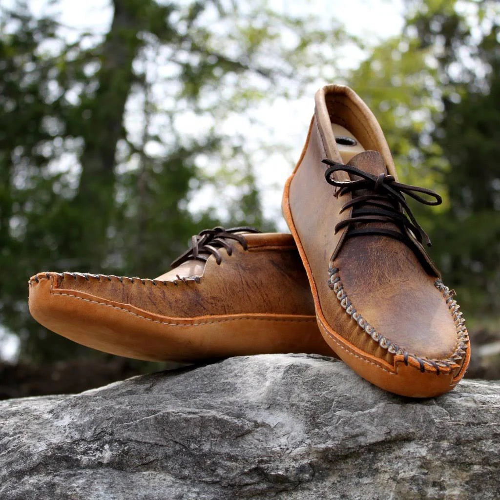 Tan Distressed Batwing Moccasins V425434