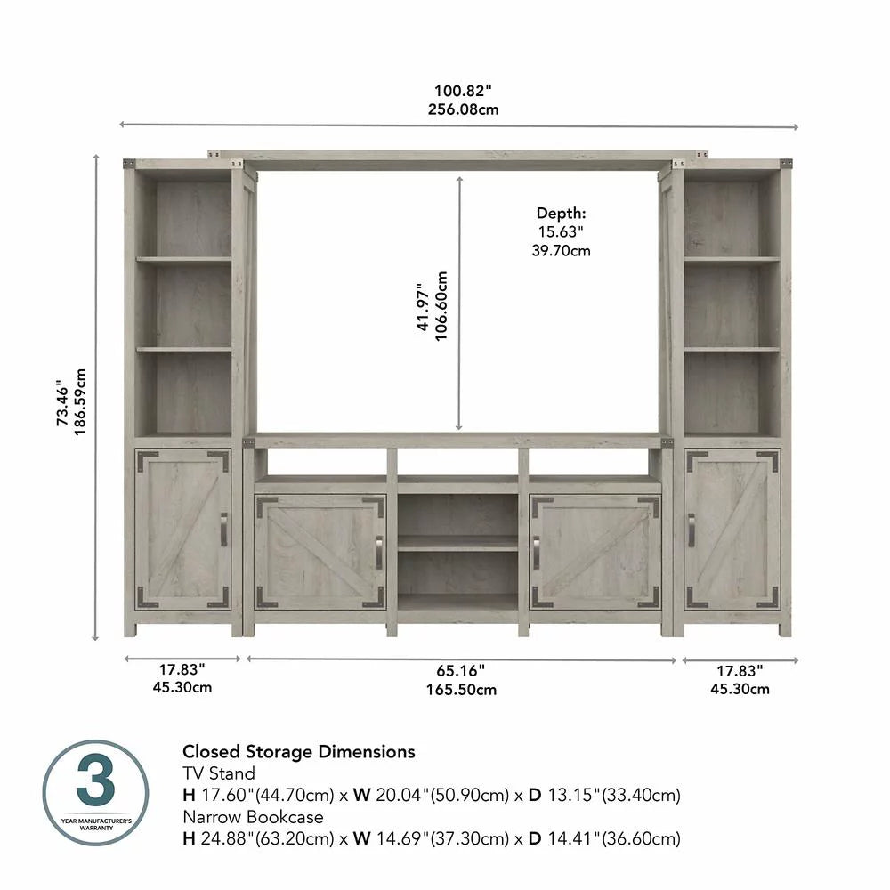65W Farmhouse Entertainment Center with Shelves Cottage White R74437