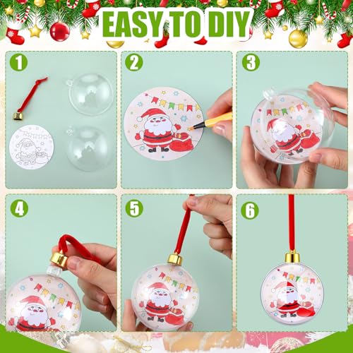 24 Sets Christmas Ornament Making Kit DIY Coloring Craft Plastic Bulb S66963