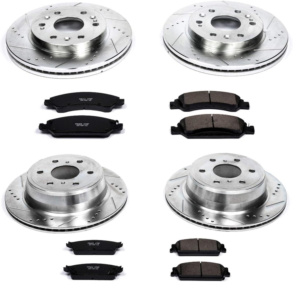 Front and Rear Carbon Fiber Brake Pads with Drilled & Slotted Brake Rotors Kit P64182
