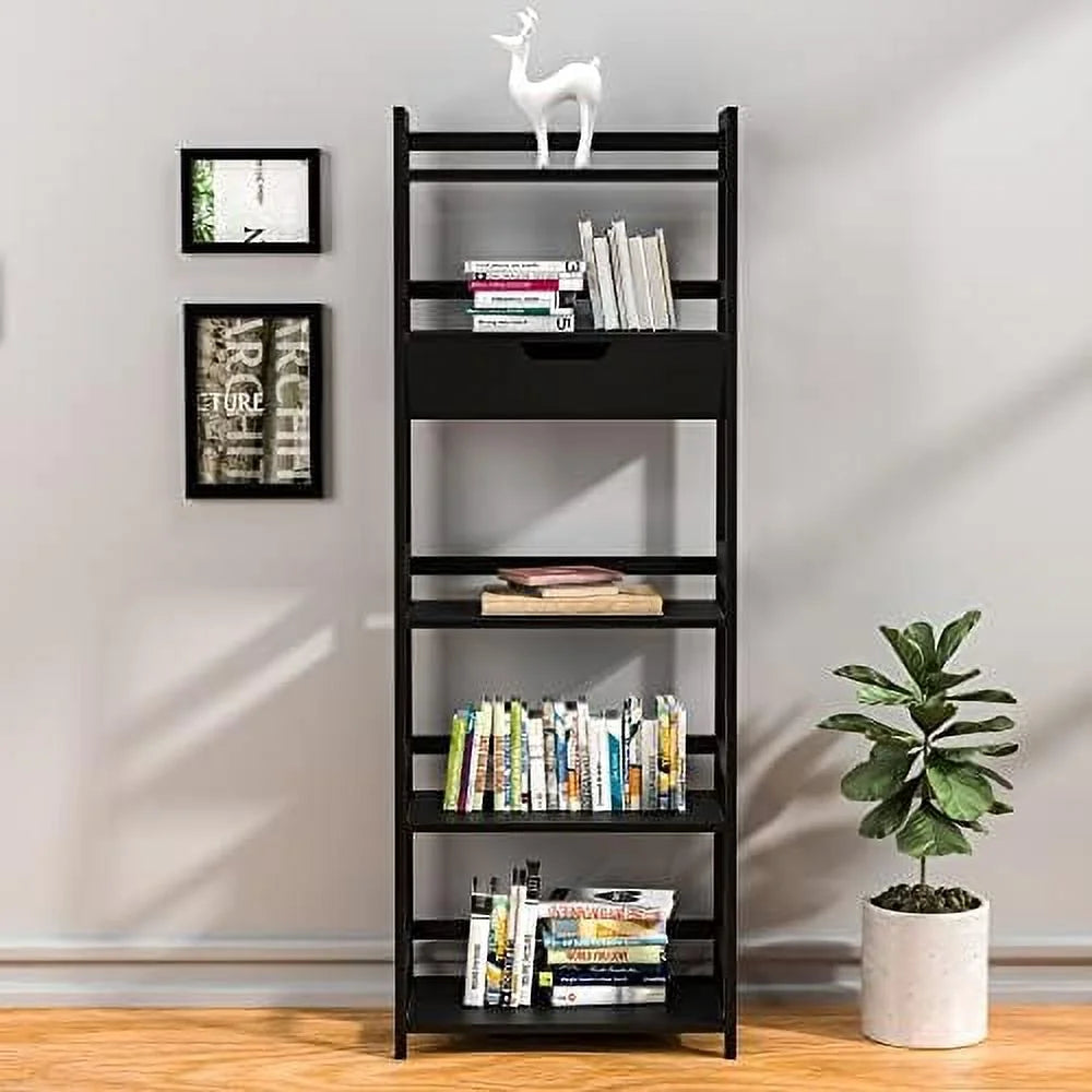White Bookshelf with Drawers W404516
