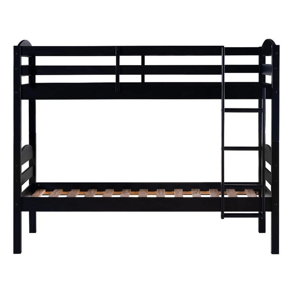 Black Solid Wood Twin-over-Twin Bunk Bed Frame C9832