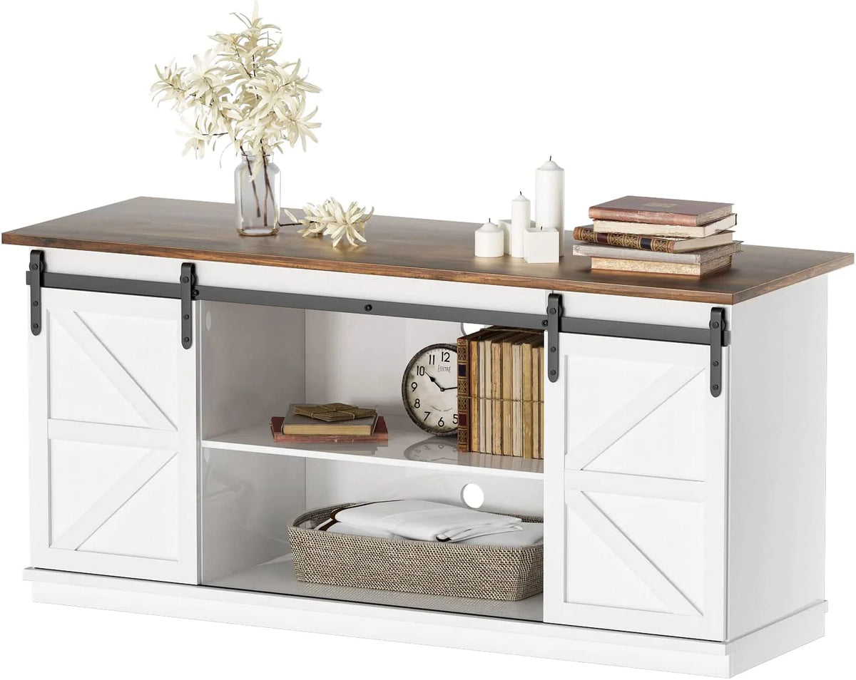 White 58 Inch TV Stand with Sliding Barn Doors W155623