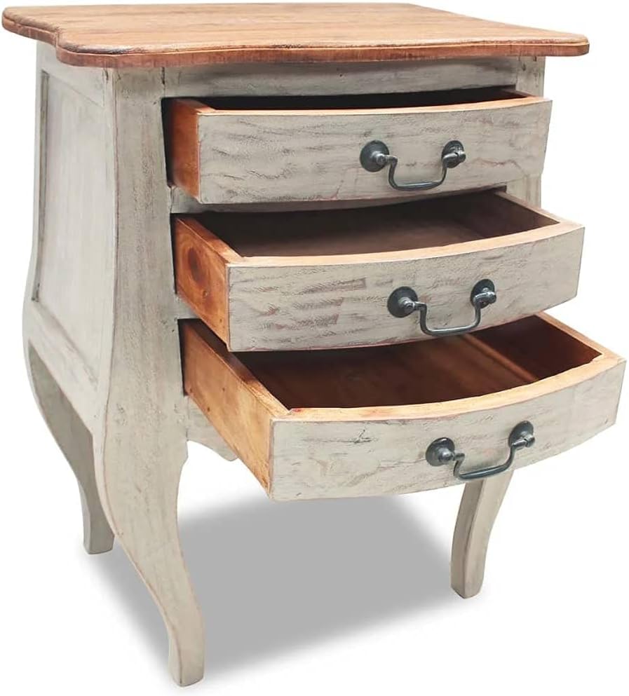 Solid Reclaimed Wood Bedside Cabinet with 3 Drawers C649