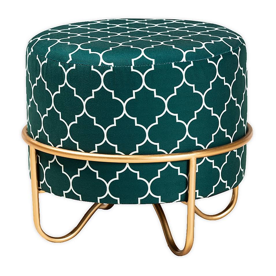 Velvet Ottoman in Green Multi Z400
