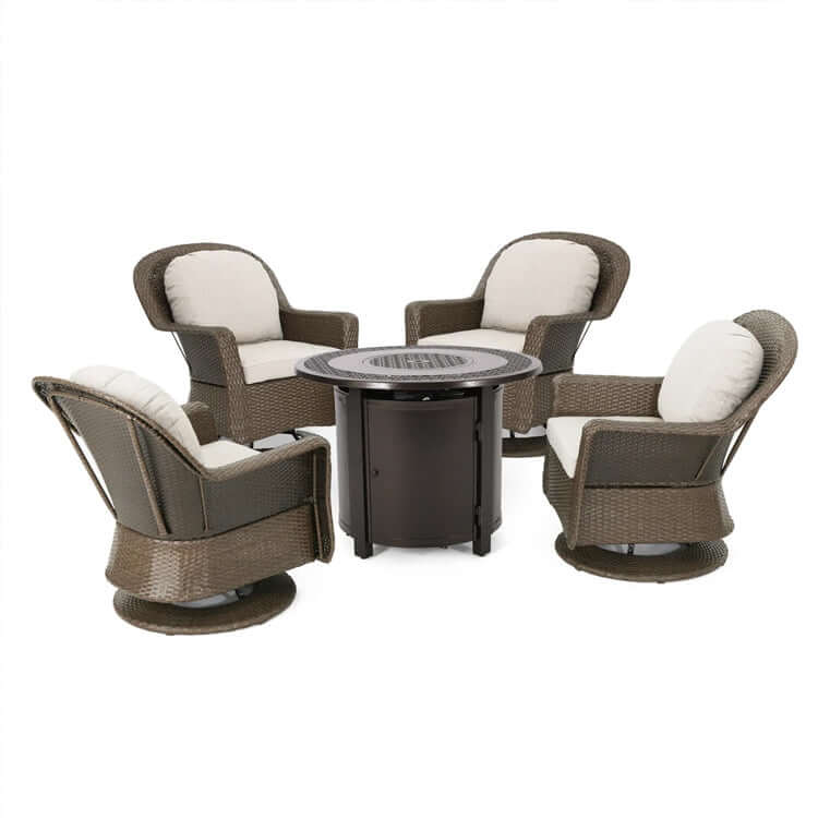 4-Seater Wicker Swivel Chair and Fire Pit T23983