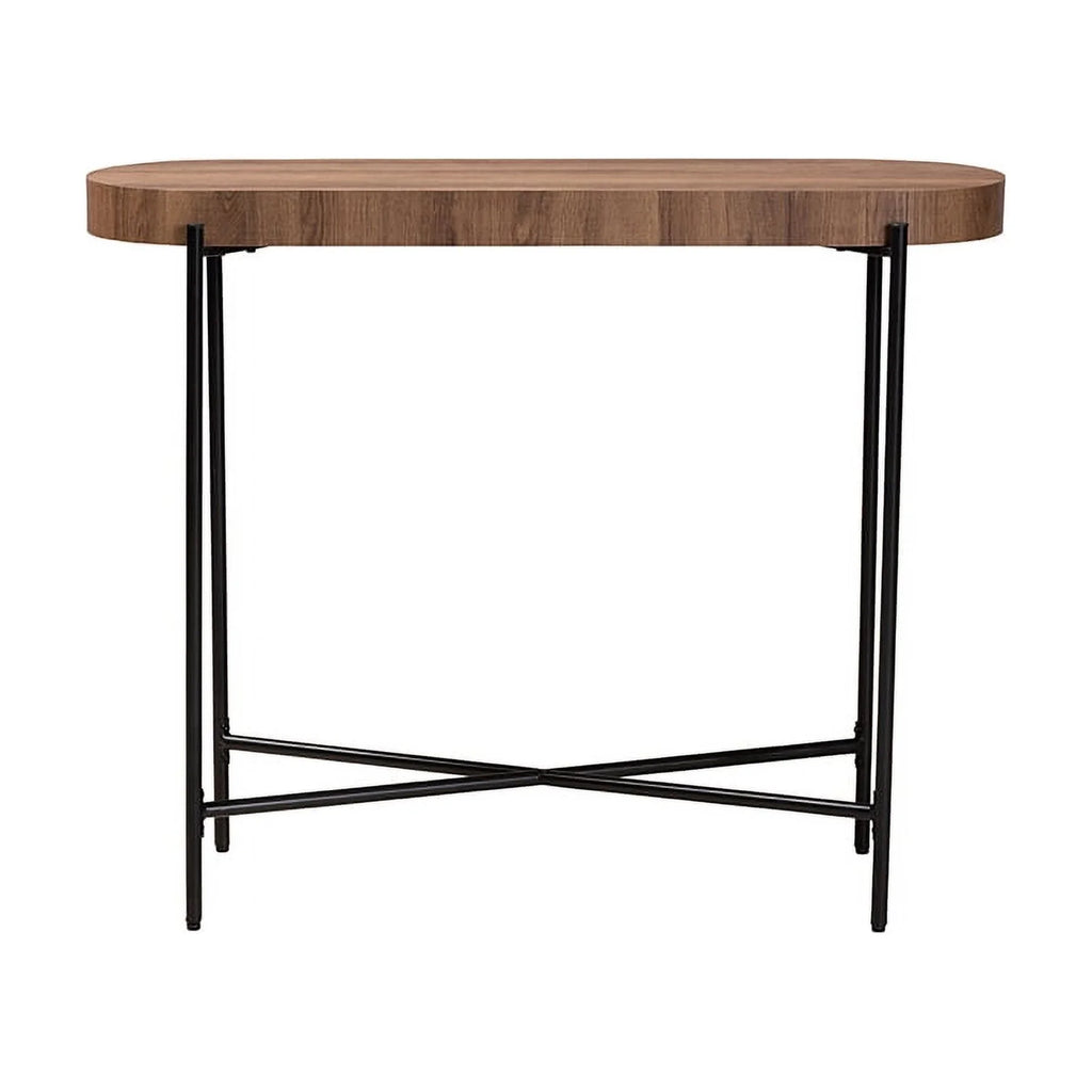 Walnut Brown Wood and Black Metal Console Table K335