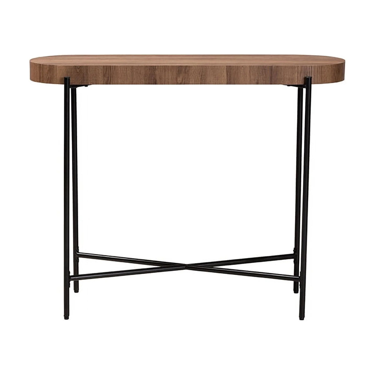 Walnut Brown Wood and Black Metal Console Table K335