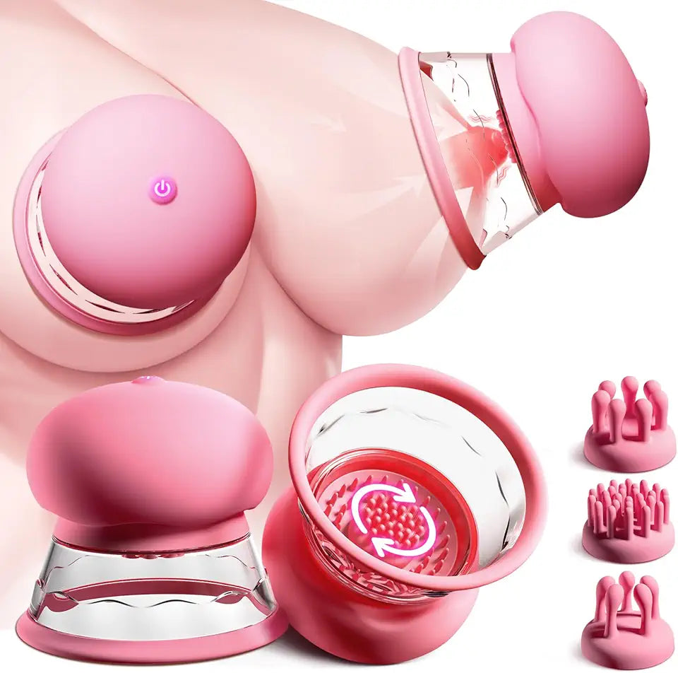 Nipple Sucking Vibrator with 10 Rotation Modes 3 Brush Heads Rechargeable I2568