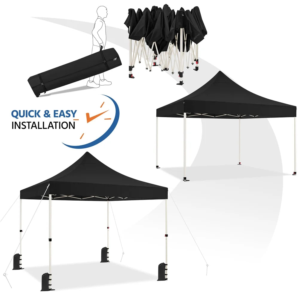 Black 10 FT Pop-up Canopy with Roller Bag and Sandbags N8107