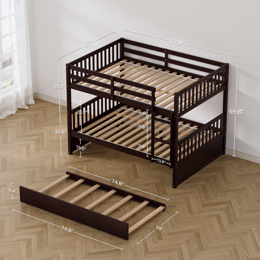 Wood Full over Full Bunk Bed with Trundle and Ladder N783