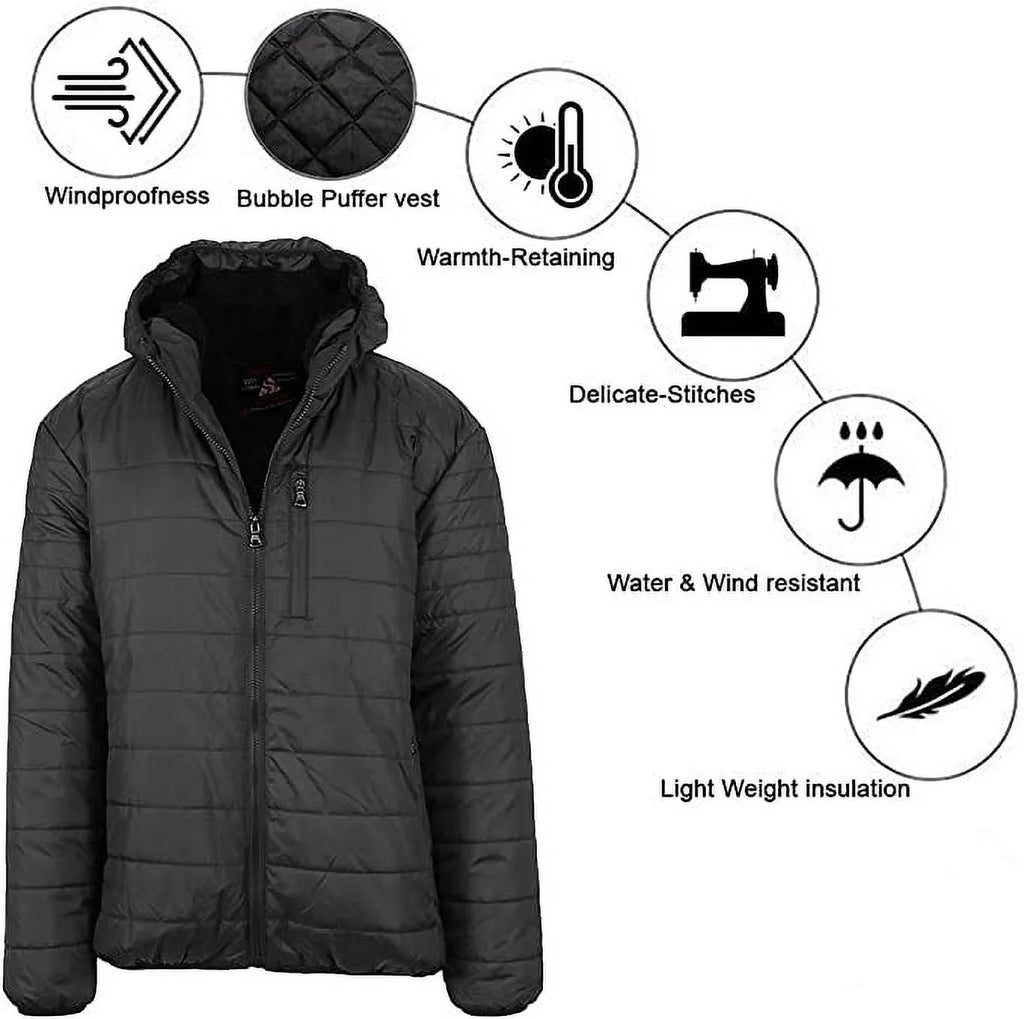 Mens Sherpa-Lined Hooded Puffer Jacket H362868