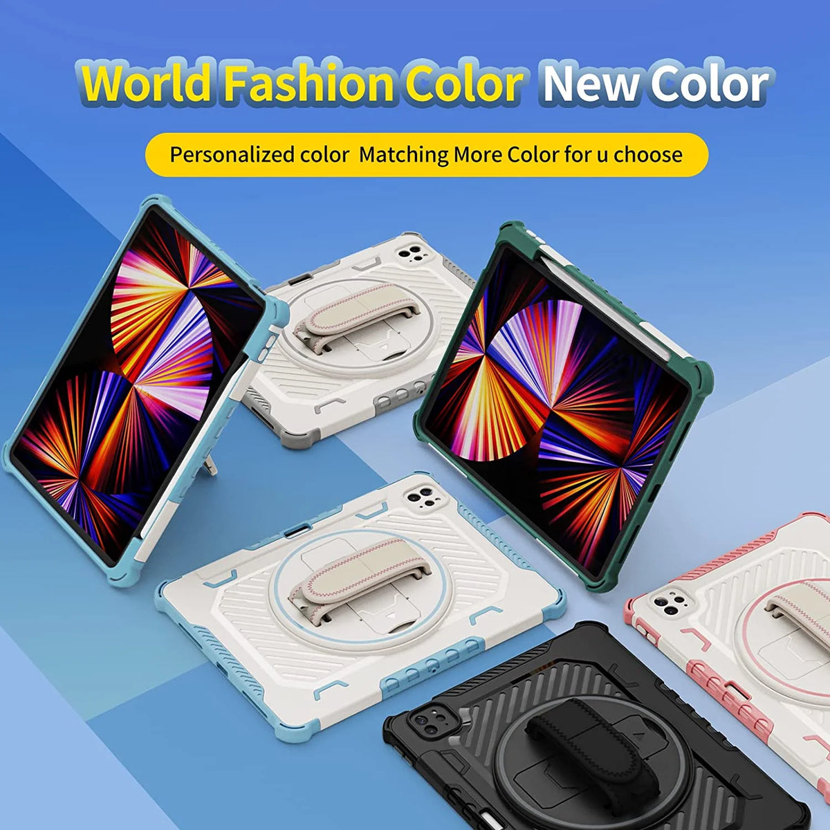 Heavy Duty Protective Case for iPad Air 10.9" and iPad Pro 11 inch with 360° Rotating Hand Strap & Stand J7927