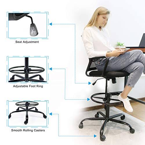 Adjustable Rolling Swivel Drafting Chair Stool with Foot Ring U817
