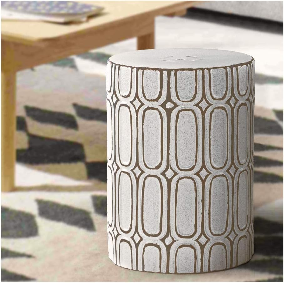 White and Brown Heavy Duty Ceramic Garden Stool Side Table M502327